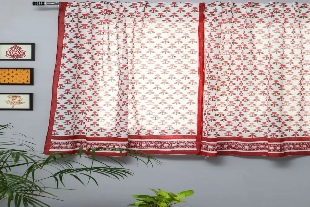 red cotton curtains