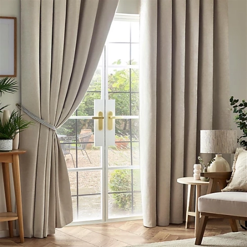 Chenille Blackout Pencil Pleat Taped Top Curtains Cream