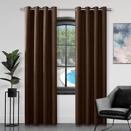 Chocolate Silk Sheen Eyelet Curtain