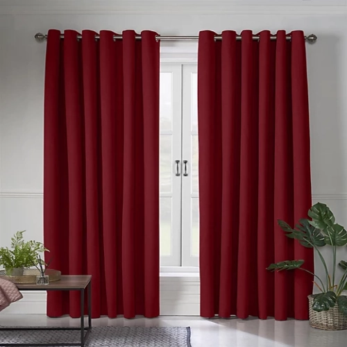 Linen Look Eyelet Ring Top Blackout Curtains Red