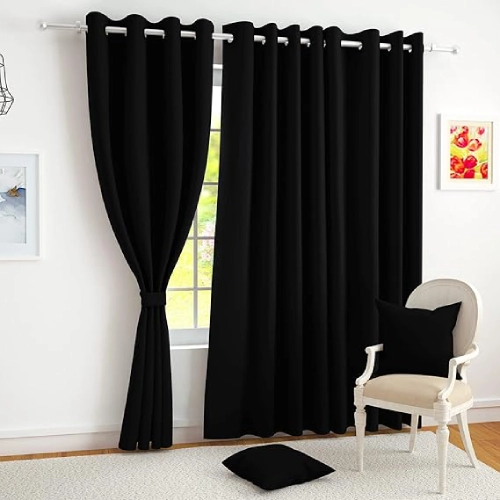 Solid Black Silk Curtains