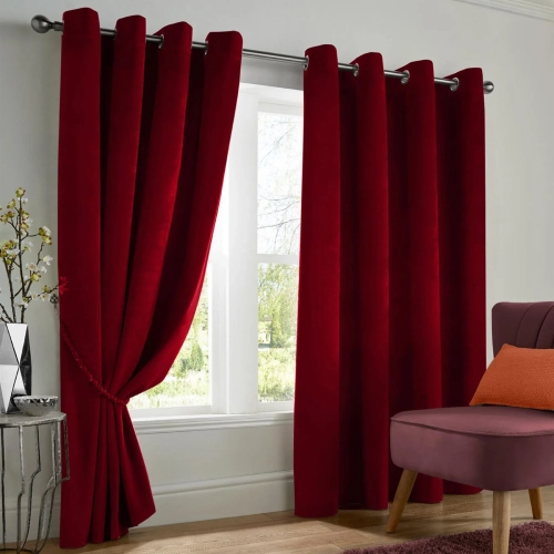 Velvet Blackout Ring Top Curtains Red
