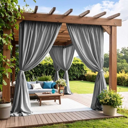 Grey Linen Outdoor Curtain