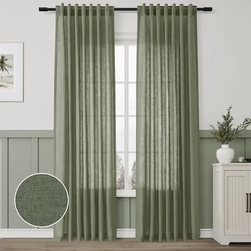 Linen Blend Green Curtains