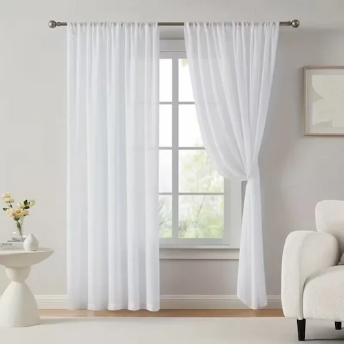 White Semi-Translucent Floral Drapes