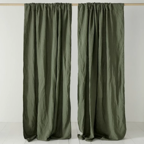 Olive Green 100% Linen Loop Top Curtain Olive Green 100% Linen Loop Top Curtain