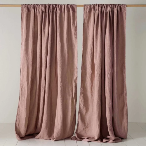 Vintage Rose 100% Linen Loop Top Curtain Vintage Rose 100% Linen Loop Top Curtains